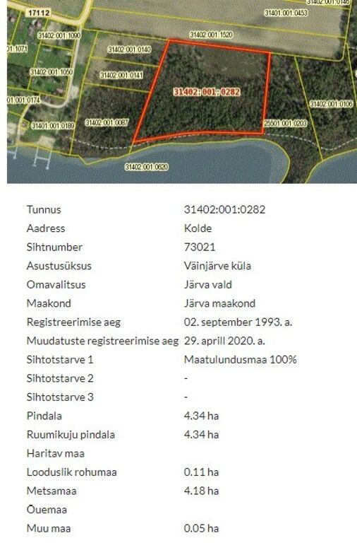 Maatükk Väinjärve kaldal, 4,34 ha