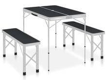 vidaXL kokkupandav matkalaud 2 pingiga, alumiinium, hall