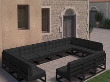 vidaXL 13-osaline aiamööbli komplekt istmepatjadega, must männipuit