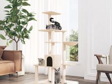 vidaXL kassimaja sisalköitega kraapimispuuga, kreemjas, 142 cm