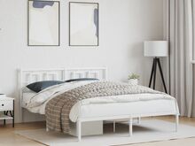 vidaXL metallist voodiraam peatsiga, valge, 160x200 cm