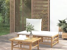 vidaXL 3-osaline aiamööbli komplekt kreemjasvalgete patjadega, bambus
