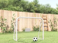vidaXL jalgpallivärav võrguga, valge, 125x96x60 cm, teras ja polüester