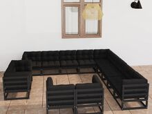 vidaXL 13-osaline aiamööbli komplekt istmepatjadega, must männipuit