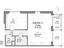2-toaline terrasside ja lodžaga korter.