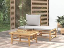 vidaXL 3-osaline aiamööbli komplekt helehallide patjadega, bambus