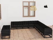 vidaXL 11-osaline aiamööbli komplekt istmepatjadega, must männipuit