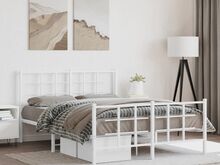 vidaXL metallist voodiraam peatsi ja jalutsiga, valge, 140 x 200 cm
