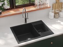 vidaXL köögivalamu ülevooluavaga, kaks kraanikaussi, must, graniit