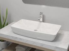 vidaXL keraamiline vannitoa valamu koos segistiga, ristkülik, valge