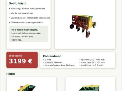 Küüslaugu ja sibula 3-realine istutusmasin
