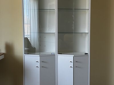 Vitriinkapid klaasist riiulite ja kappidega