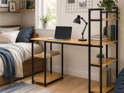 Loft stiilis kirjutuslaud-arvutilaud riiulitega