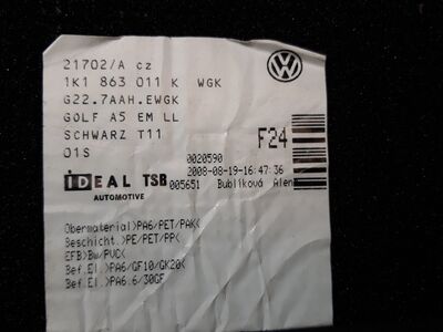 Porimatid VW Golf MK6,  originaal