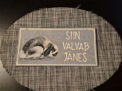 Küülik maja/puur Decotahvel silt Siin valvab Jänes