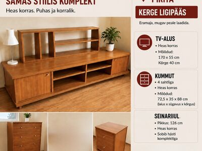 madal kapp +seinariiul + kummut / väike kummut