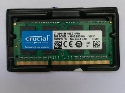 8GB CRUCIAL PC3 12800 DDR3 1600 MHZ SO-DIMM MÄLU