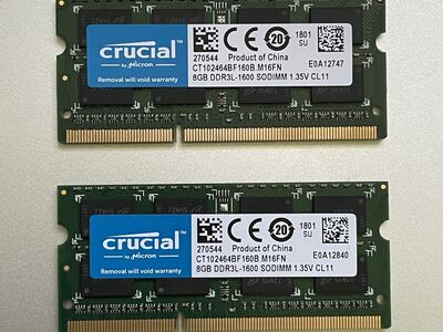 2 x Crucial 8 GB DDR3 RAM 1600 SO-DIMM