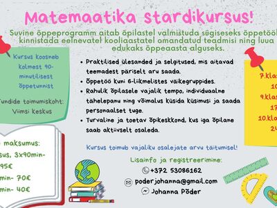 MATEMAATIKA STARDIKURSUS UUEKS ÕPPEAASTAKS