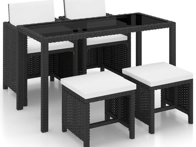vidaXL 5-osaline aiamööblikomplekt patjadega, polürotang, must