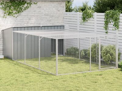 vidaXL koerakuut jooksualaga, antratsiithall, 197 x 396 x 110 cm, tsingitud teras