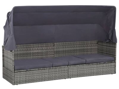 vidaXL lamamistool varikatusega, hall, 205 x 62 cm, polürotang