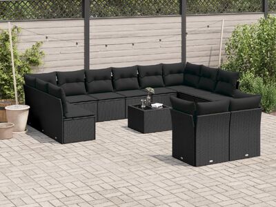 vidaXL 13-osaline aiadiivani komplekt patjadega, must, polürotang