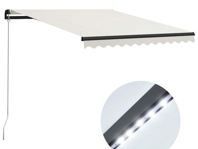 vidaXL käsitsi sissetõmmatav varikatus LEDiga 300 x 250 cm kreemjas
