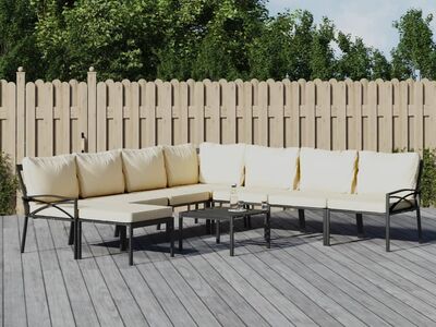 vidaXL 9-osaline aiamööbli komplekt liivakarva patjadega, teras