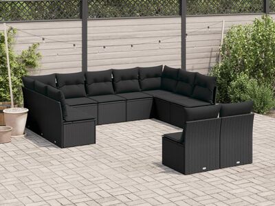vidaXL 11-osaline aiadiivani komplekt patjadega, must, polürotang