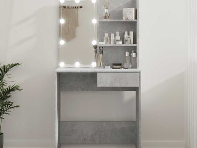 vidaXL tualettlaud LEDiga, betoonhall, 74,5 x 40 x 141 cm
