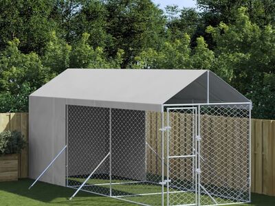 vidaXL katusega koeraaedik, hõbedane, 2x6x2,5 m, tsingitud teras