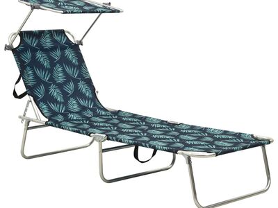 vidaXL kokkupandav lamamistool päikesevarjuga, teras, lehemuster