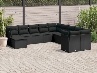 vidaXL 11-osaline aiadiivani komplekt patjadega, must, polürotang