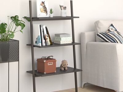 vidaXL 3 riiuliga redelriiul, must, 64 x 34 x 116 cm