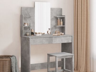 vidaXL peegliga tualettlaud, betoonhall, 96 x 39 x 142 cm