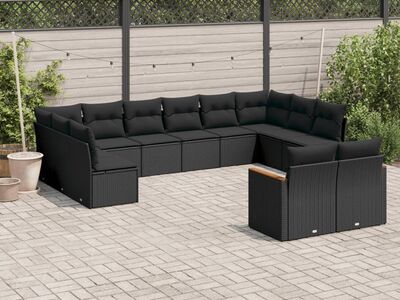 vidaXL 12-osaline aiadiivani komplekt patjadega, must, polürotang