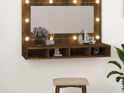 vidaXL peegelkapp suitsutatud tamm LEDiga 90x31,5x62 cm