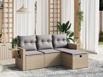 vidaXL 4-osaline aiadiivani komplekt patjadega, beež, polürotang