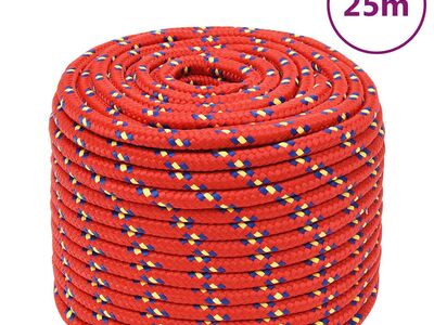 vidaXL paadiköis, punane, 12 mm, 25 m, polüpropüleen