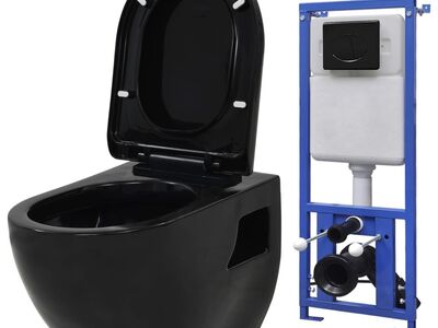 vidaXL seinale kinnituv WC-pott peidetud loputuskastiga, must