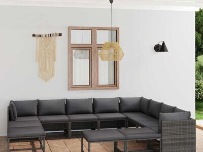 vidaXL 12-osaline aiamööblikomplekt patjadega, polürotang, hall