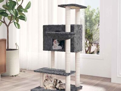 vidaXL kassimaja sisalköitega kraapimispuudega, tumehall, 108,5 cm