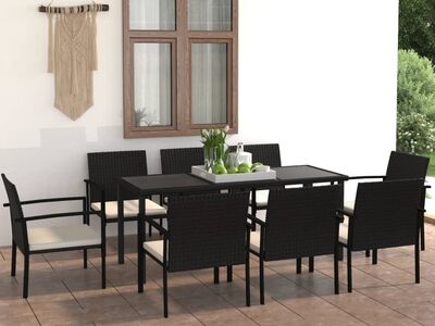 vidaXL 9-osaline aiamööbli komplekt, polürotang, must