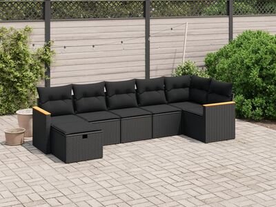 vidaXL 7-osaline aiadiivani komplekt patjadega, must, polürotang
