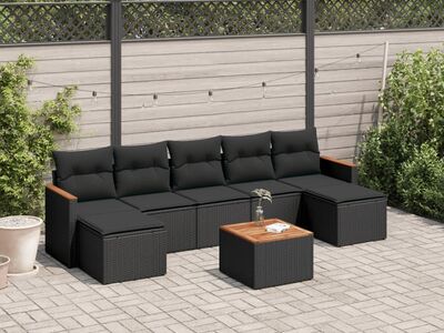 vidaXL 8-osaline aiadiivani komplekt patjadega, must, polürotang