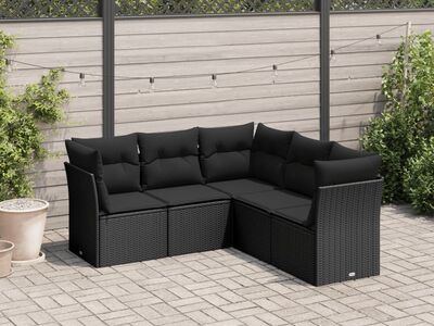 vidaXL 5-osaline aiadiivanikomplekt patjadega, must, polürotang