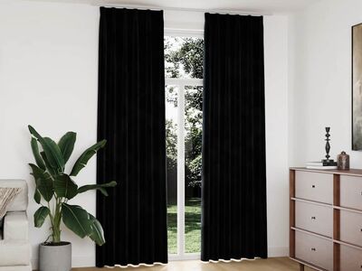 vidaXL pimendavad kardinad 2 tk konksudega, samet, must, 140 x 245 cm