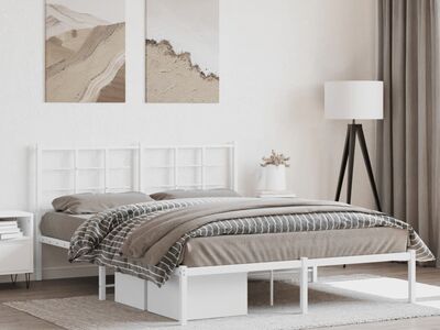 vidaXL metallist voodiraam peatsiga, valge, 160x200 cm