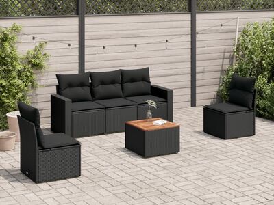vidaXL 6-osaline aiadiivani komplekt patjadega, must, polürotang